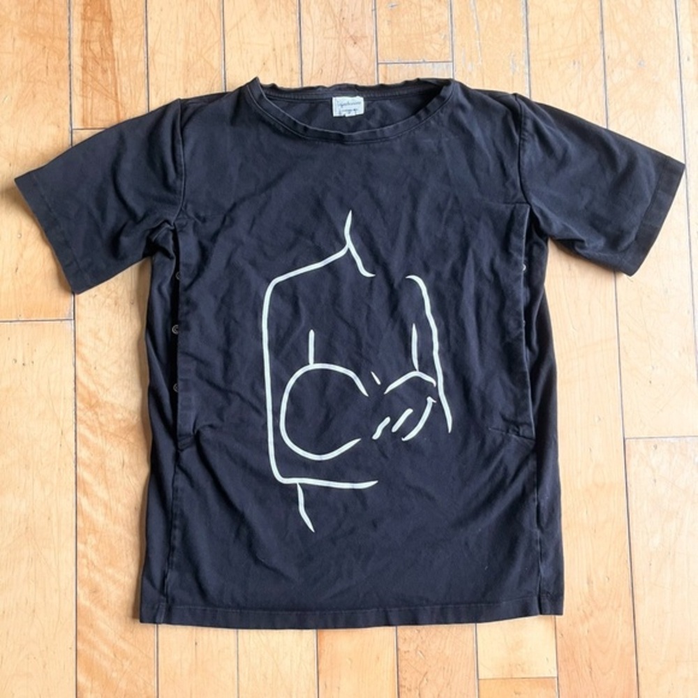 TAJINEBANANE Motherhood Breastfeeding Black Organic Cotton T-Shirt Size Small